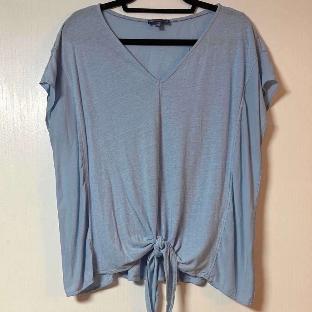 Women’s Democracy Mixed Media Short Sleeved Top with Tie Front